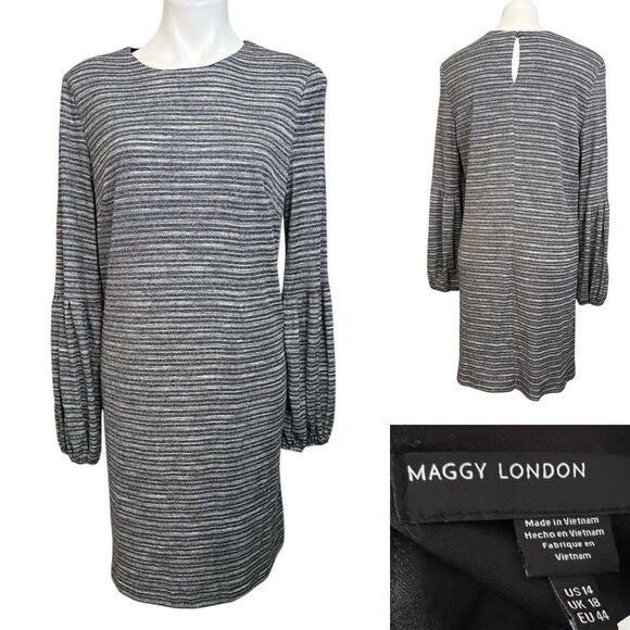 Maggy London Dresses & Skirts - Maggy London dress 14 Womens Long Sleeve Round Neck Shift Grey office business
